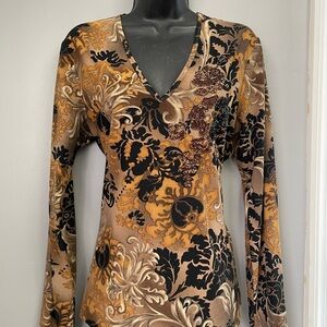 Karen Kane Brown and Black Fitted Long Sleeve #y2k whimsygoth Blouse